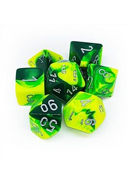 Gemini Polyhedral 7-Die sets Green-Yellow w/Silver